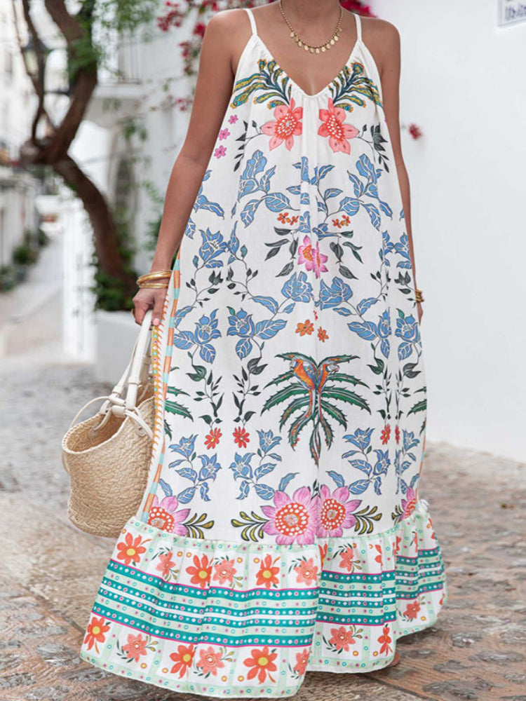 Vestido Longo Solto Marisol em Linho com Estampa Exclusiva e Modelagem Evasê