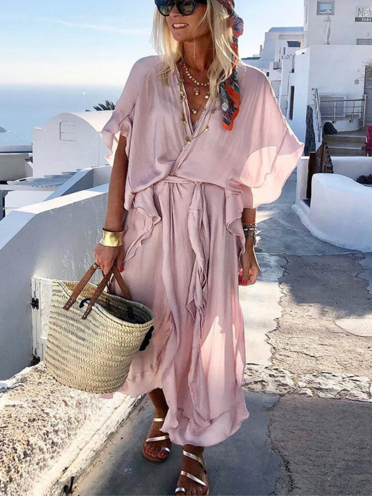Vestido longo tipo quimono com cinto Island Girl