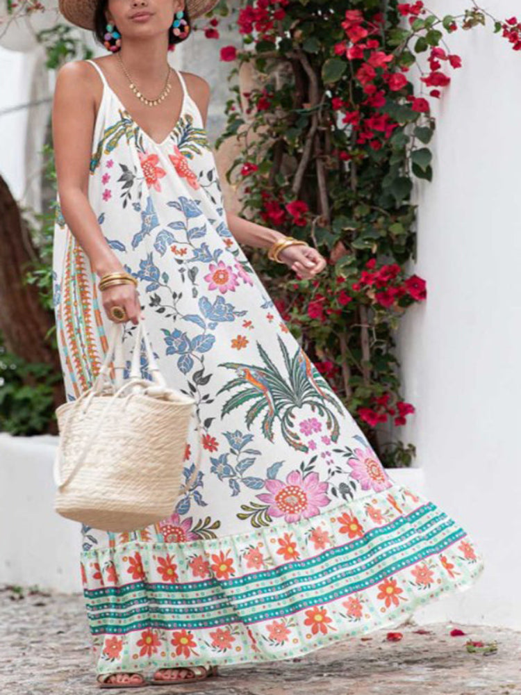 Vestido Longo Solto Marisol em Linho com Estampa Exclusiva e Modelagem Evasê