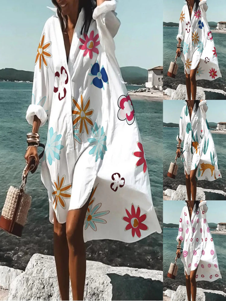 Saída de Praia Feminina Midi Estampada Coral