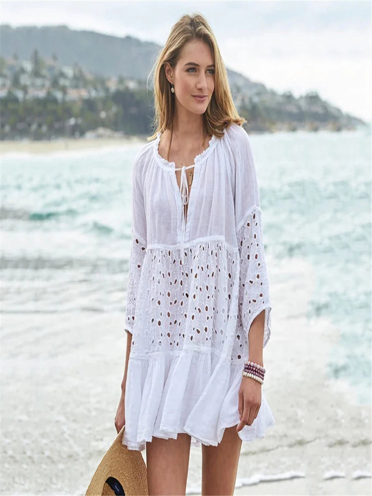 Saída de Praia Feminina Longa de Algodão Bruma 4
