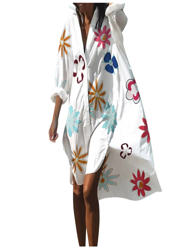 Saída de Praia Feminina Midi Estampada Coral