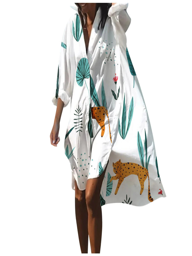 Saída de Praia Feminina Midi Estampada Coral