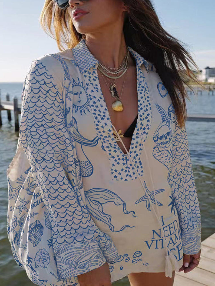 Conjunto de camisa com borlas e shorts com cós elástico de cetim Live By Water