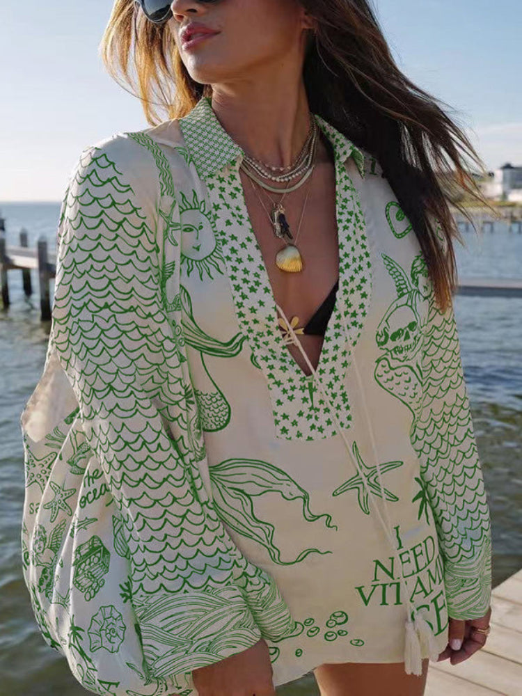 Conjunto de camisa com borlas e shorts com cós elástico de cetim Live By Water