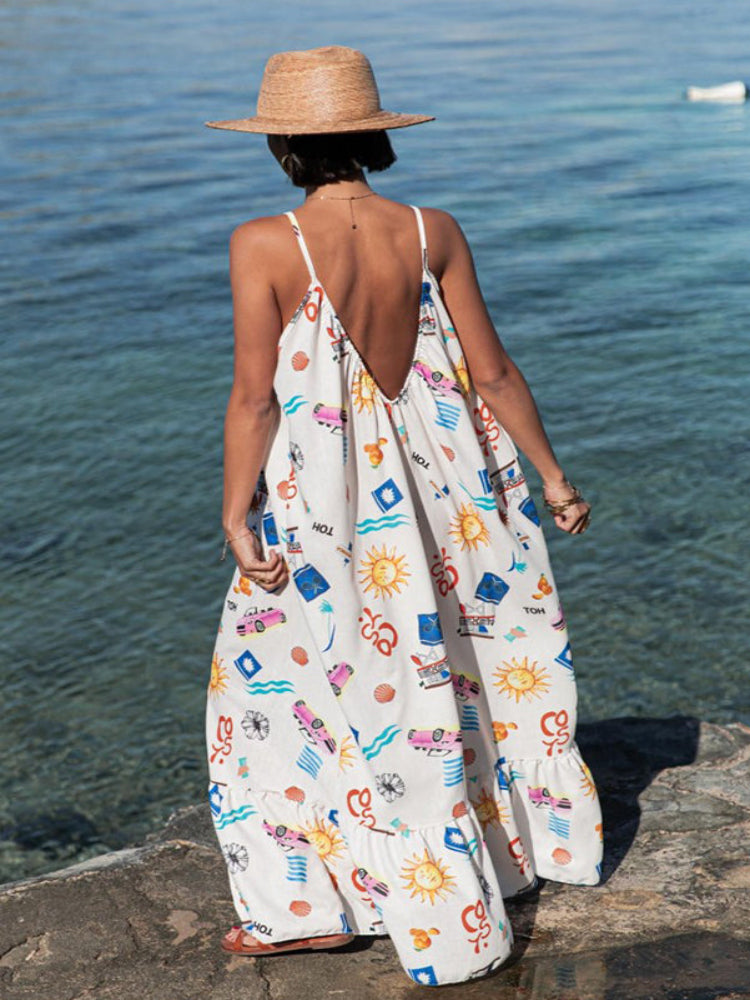 Vestido Longo Solto Marisol em Linho com Estampa Exclusiva e Modelagem Evasê