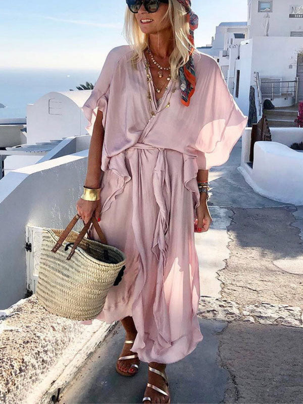 Vestido longo tipo quimono com cinto Island Girl