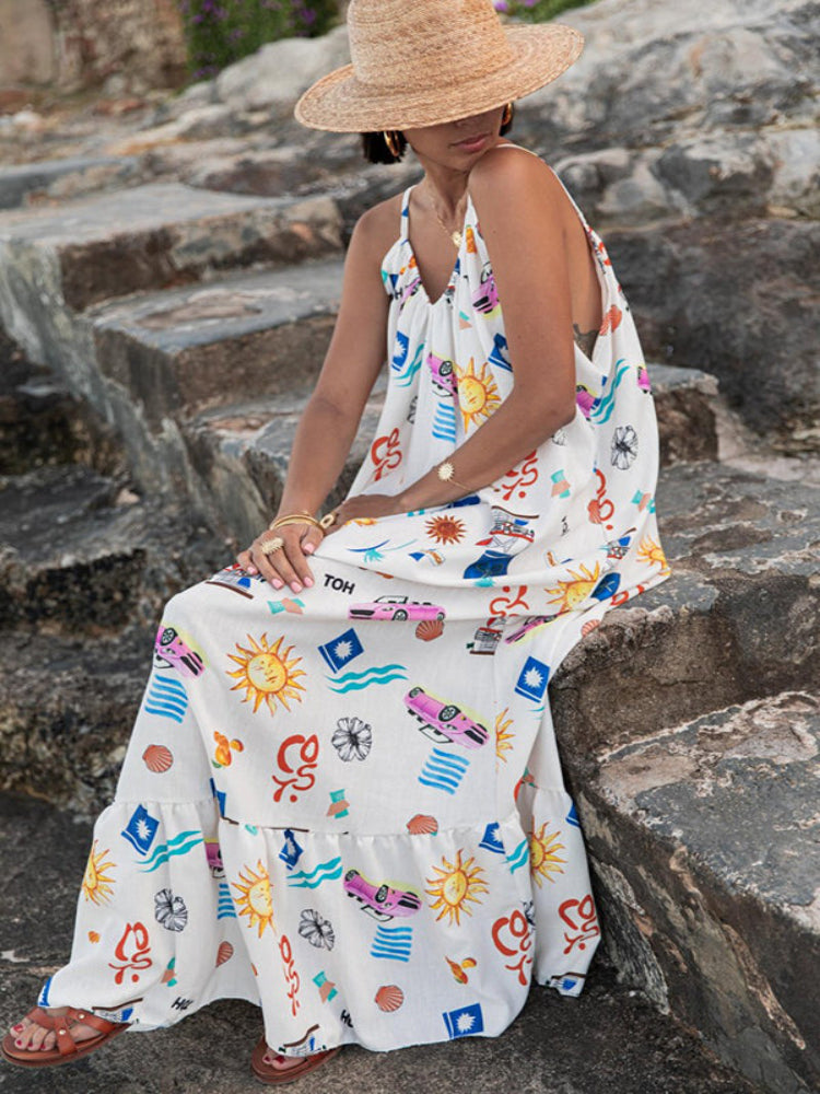 Vestido Longo Solto Marisol em Linho com Estampa Exclusiva e Modelagem Evasê