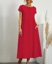 Vestido de Manga Curta com Decote em O Spark