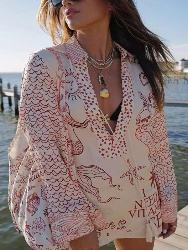 Conjunto de camisa com borlas e shorts com cós elástico de cetim Live By Water