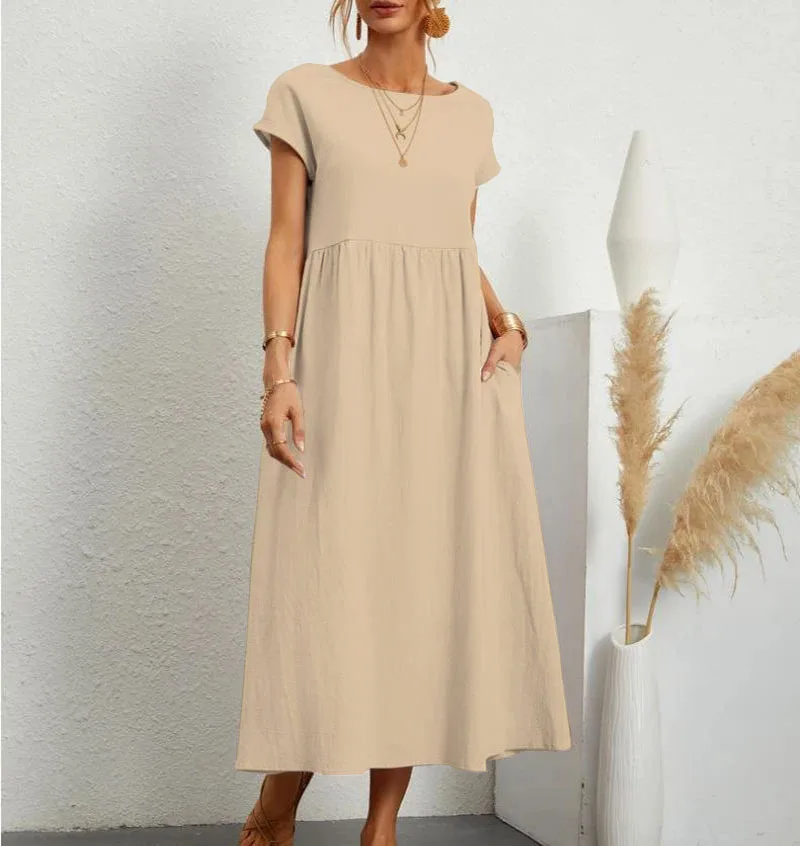 Vestido de Manga Curta com Decote em O Spark