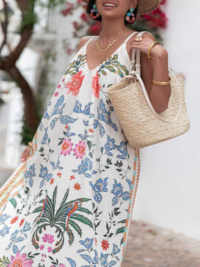 Vestido Longo Solto Marisol em Linho com Estampa Exclusiva e Modelagem Evasê