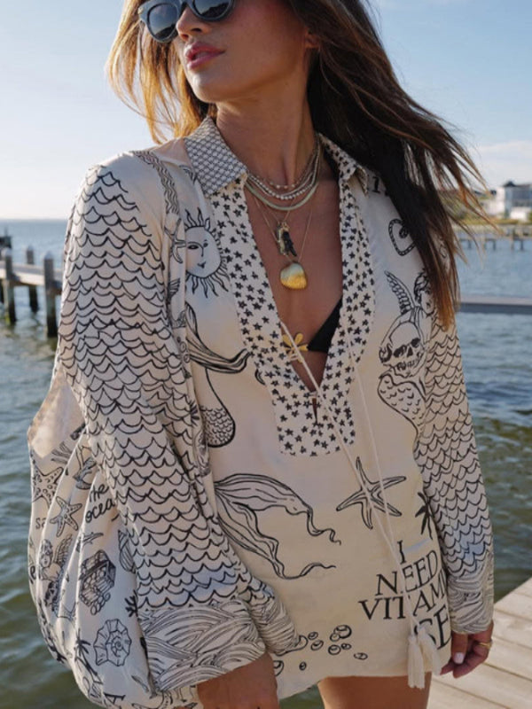 Conjunto de camisa com borlas e shorts com cós elástico de cetim Live By Water