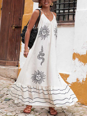 Vestido Longo Solto Marisol em Linho com Estampa Exclusiva e Modelagem Evasê