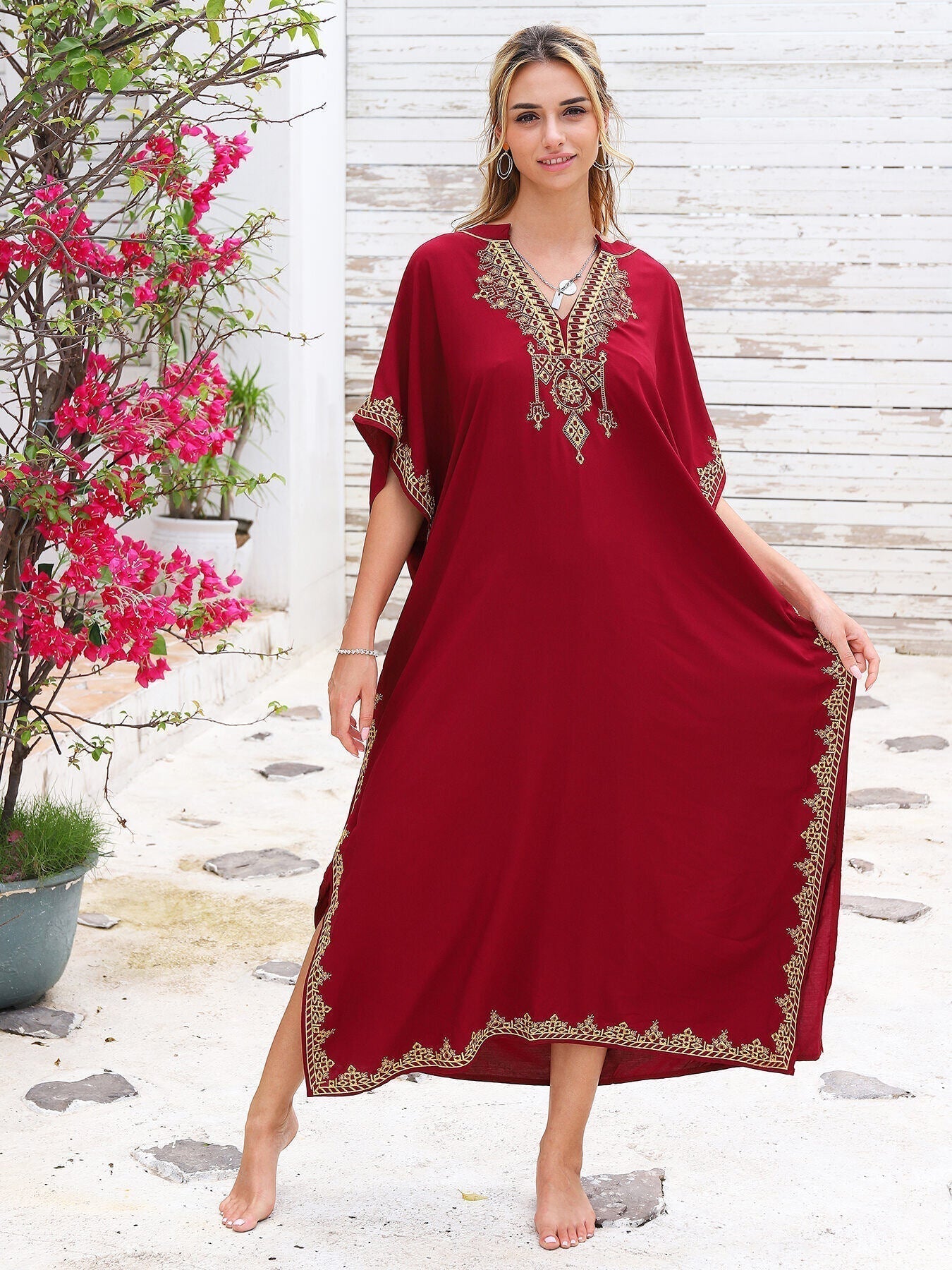 Kaftans Bordado Verão 2025 Vinho - Original Priya™ - Priya