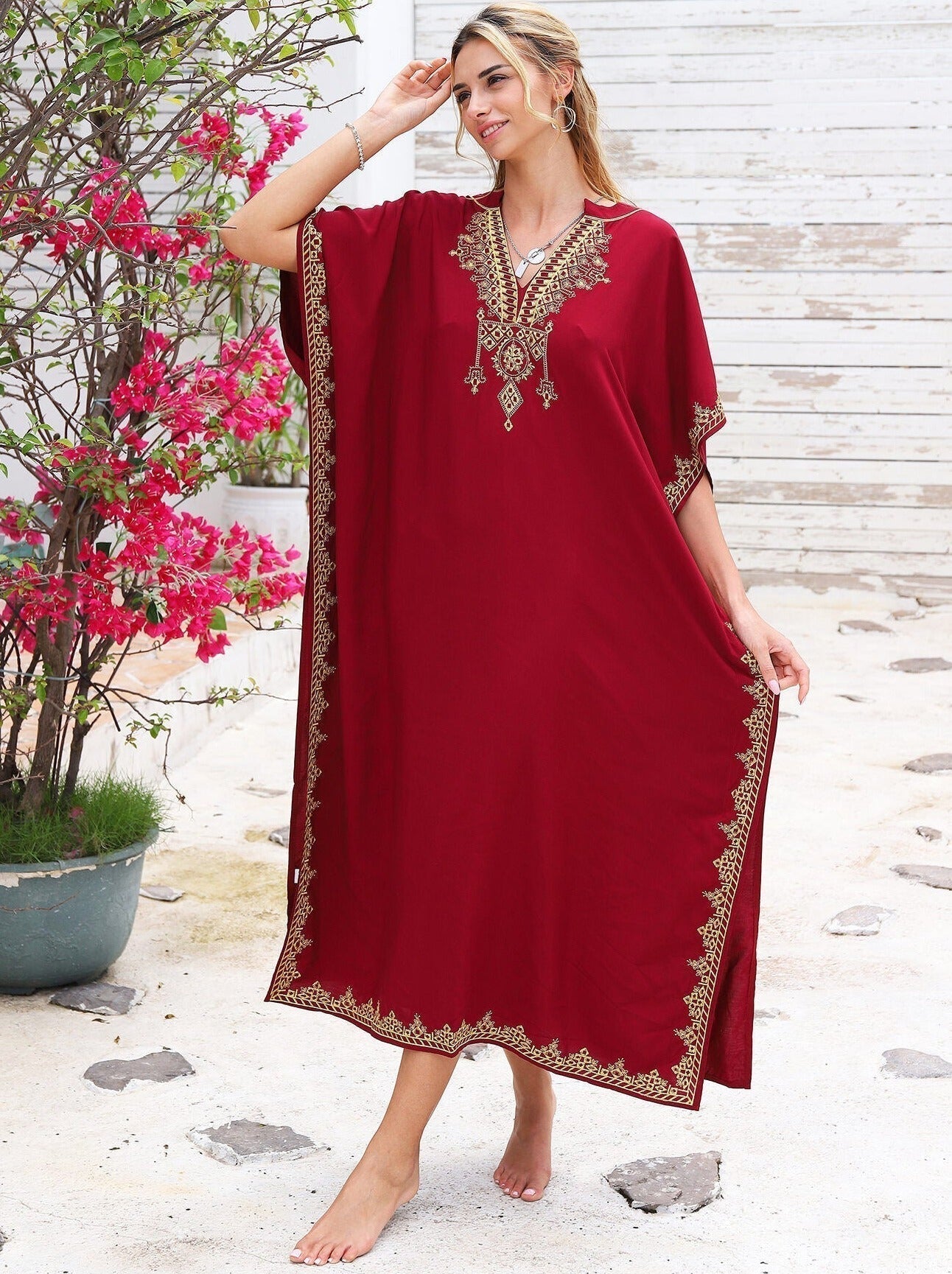 Kaftans Bordado Verão 2025 Vinho - Original Priya™ - Priya
