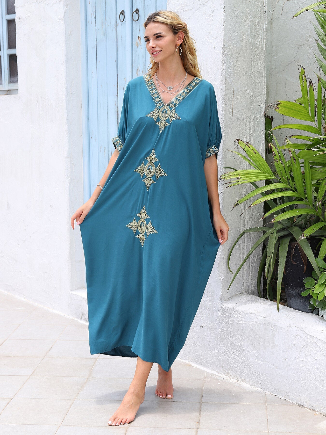 Kaftans Bordado Verão 2025 Azul - Original Priya™