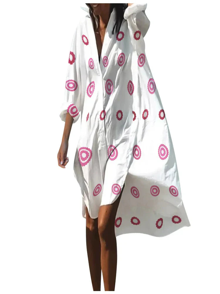 Saída de Praia Feminina Midi Estampada Coral - Priya