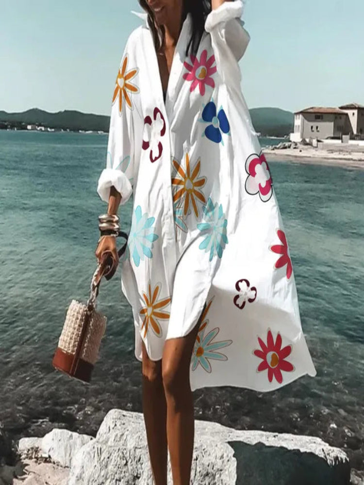 Saída de Praia Feminina Midi Estampada Coral