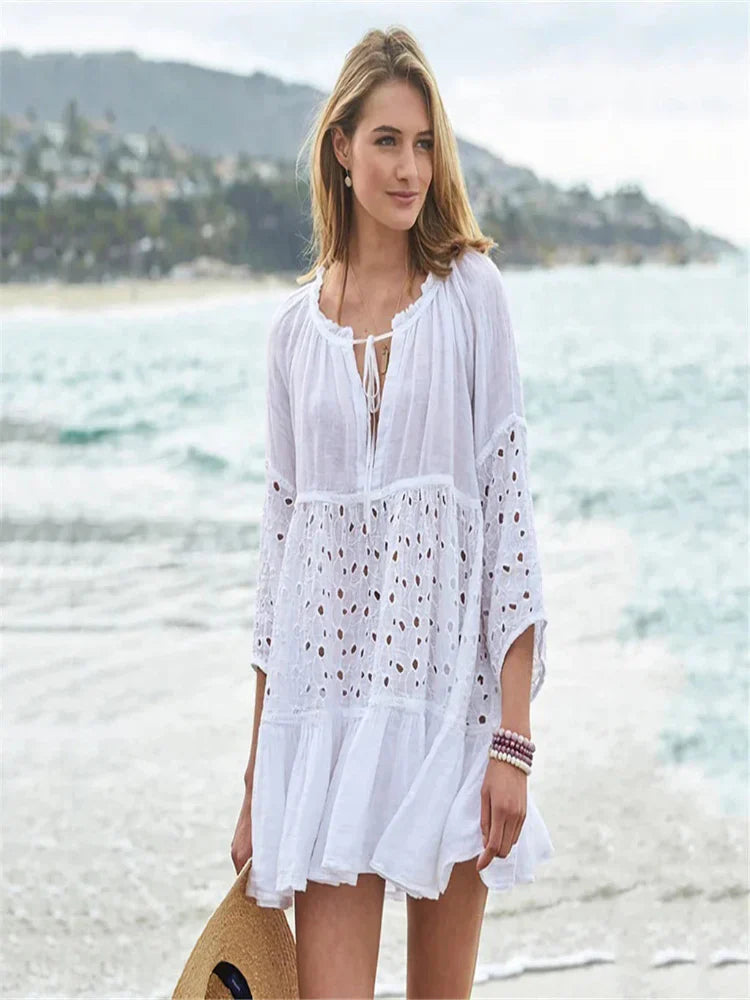 Saída de Praia Feminina Longa de Algodão Bruma 4