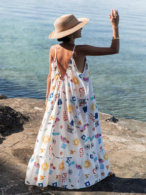 Vestido Longo Solto Marisol em Linho com Estampa Exclusiva e Modelagem Evasê