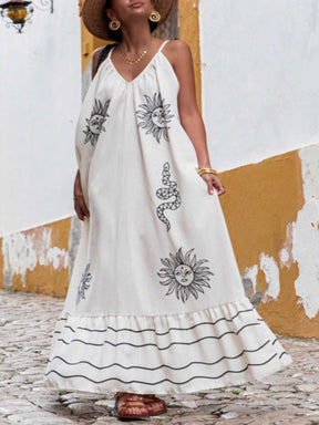 Vestido Longo Solto Marisol em Linho com Estampa Exclusiva e Modelagem Evasê