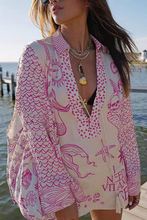 Conjunto de camisa com borlas e shorts com cós elástico de cetim Live By Water