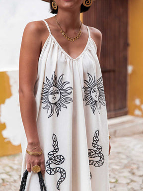 Vestido Longo Solto Marisol em Linho com Estampa Exclusiva e Modelagem Evasê