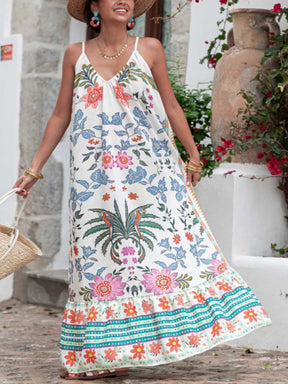 Vestido Longo Solto Marisol em Linho com Estampa Exclusiva e Modelagem Evasê