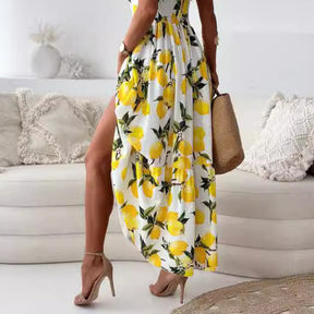 🍋Vestido longo fluido com alças finas Verão 2025