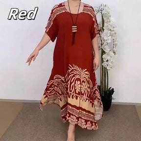 Vestido elegante com decote redondo, estampado e fluido, elástico